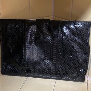 Mary Ann Rosenfeld Black Snakeskin-Texture Clutch